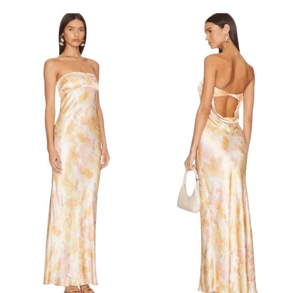 Bec & Bridge Backless Floral Dress in Cream and Pink